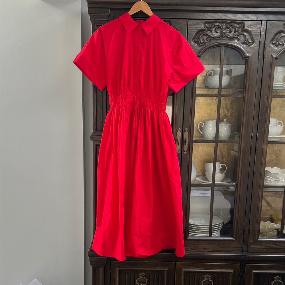 J. Crew Eleana Vibrant Red Short-Sleeve Midi Dress